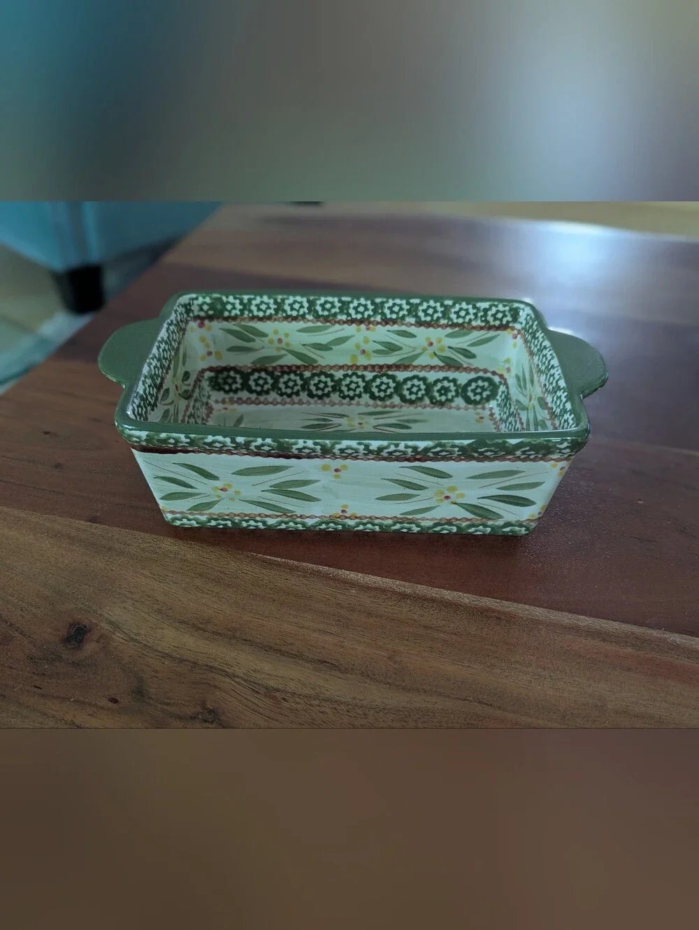 Temptations Ovenware 8 Inch Rectangular Old World Green 1.5 Quart Baking Dish